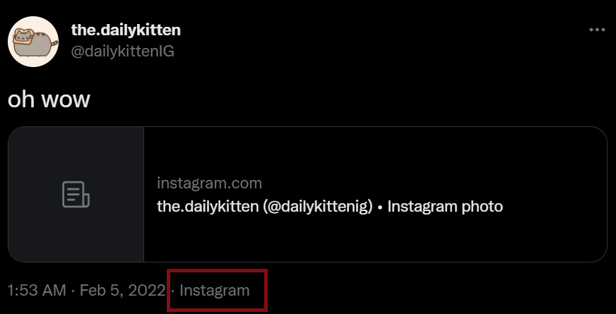 Sharing an Instagram post to Twitter directly from the Instagram app. Only a link appears. It could be literally anything, nobody will click it.